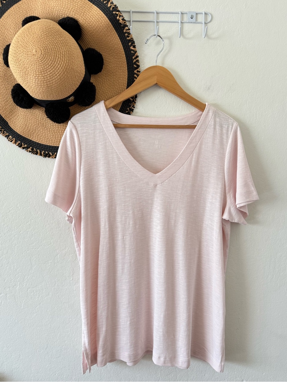 J. Jill Light Pink Pima Cotton Short Sleeve Slub Knit V-Neck Tee Size Large